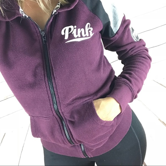 PINK Victoria's Secret Sweaters - PINK Maroon Full Zip Hoodie Sweater w/Pockets
